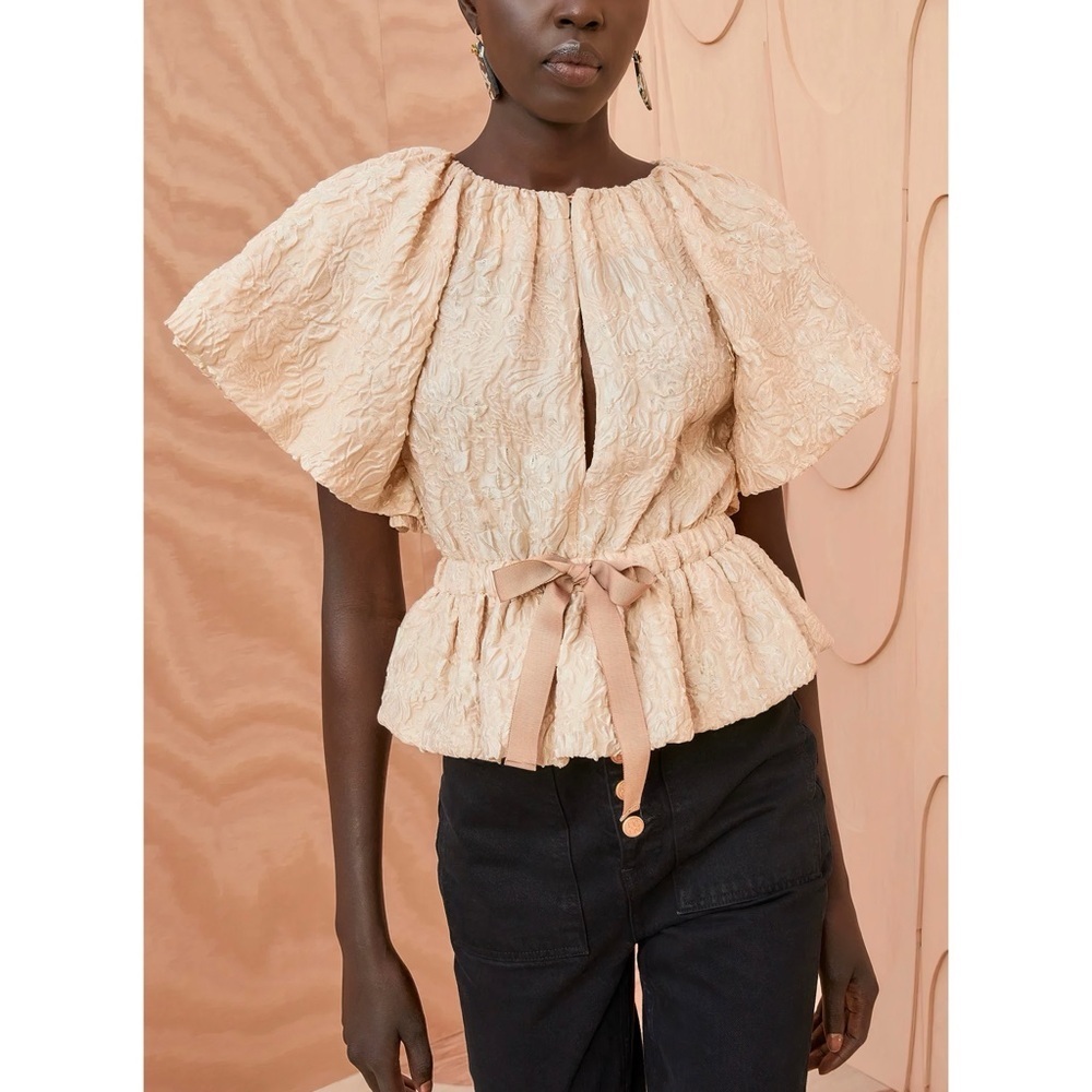 NWT Ulla Johnson Silk-Blend Peplum Puff-Sleeve Mirabelle Top